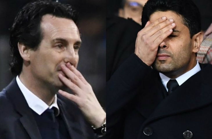 Kolase foto Unai Emery dan Nasser Al-Khelaifi [AFP]