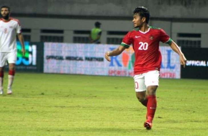 Winger Bhayangkara FC Ilham Udin Armyn saat menghadapi Suriah di laga uji coba timnas U-23 [Suara.com/Adie Prasetyo]