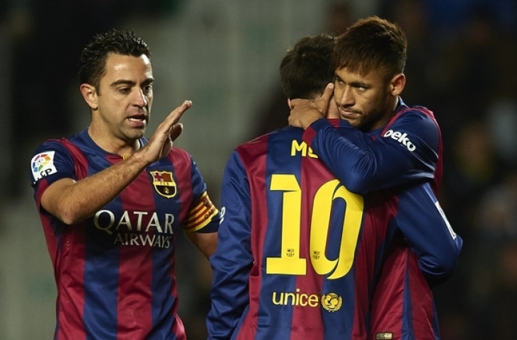 Xavi Hernandez, Lionel Messi, dan Neymar (Sumber: Twitter)