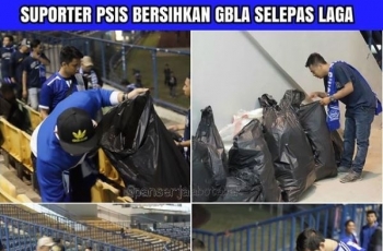 Terciduk! Suporter PSIS Gelar Aksi Bersih-Bersih Usai Laga