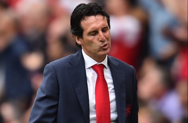 Ekspresi pelatih Arsenal, Unai Emery usai dikalahkan Manchester City (Arsenal)