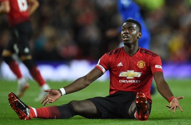 Paul Pogba saat menghadapi Leicester City di Liga Primer (Oli Scarff/AFP)