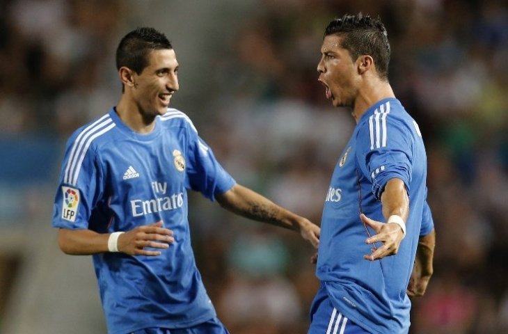 Angel Di Maria dan Cristiano Ronaldo saat masih berseragam Real Madrid (Jose Jordan/AFP)