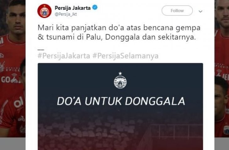 Doa untuk Palu. (Twitter/@Persija_Jkt).