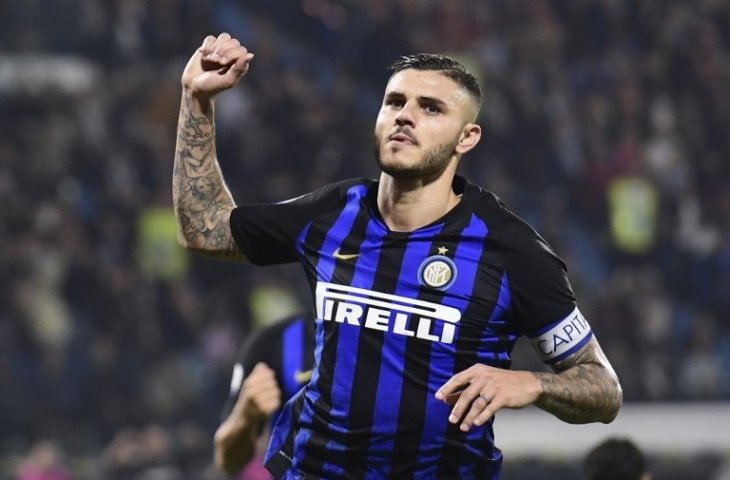 Selebrasi Mauro Icardi usai mencetak gol pada laga melawan SPAL pada 7 Oktober 2018 (Miguel Medina/AFP)