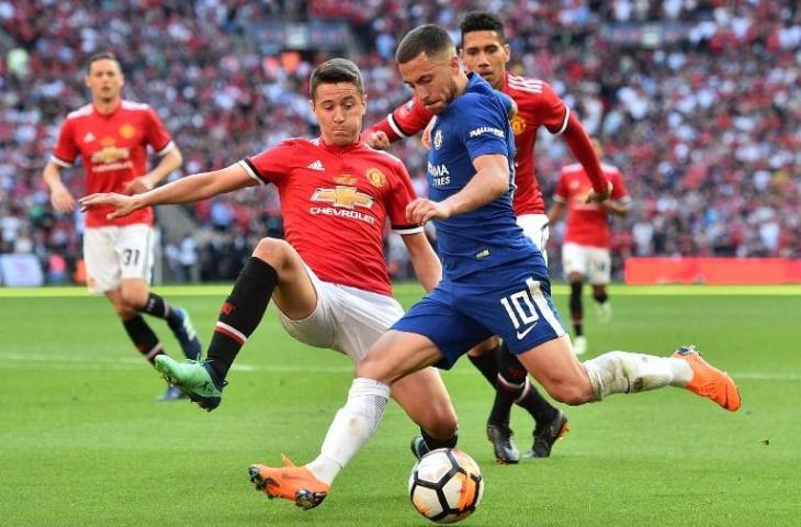 Pertemuan Manchester United vs Chelsea di final Piala FA pada 19 Mei 2018 (Glyn Kirk/AFP)