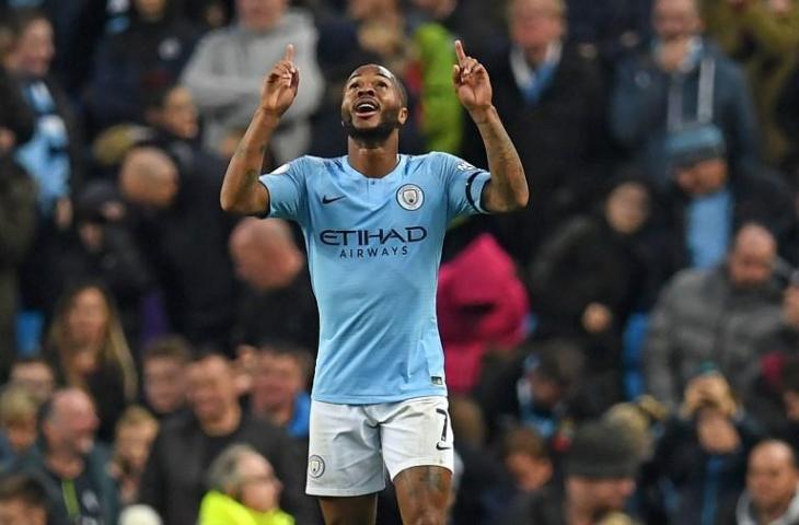 Selebrasi Raheem Sterling saat mencetak gol ke gawang Southampton pada 4 November 2018 (Paul Ellis/AFP)