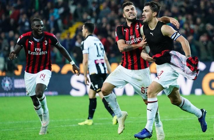 Kapten AC Milan, Alessio Romagnoli merayakan gol ke gawang Udinese (dok AC Milan)