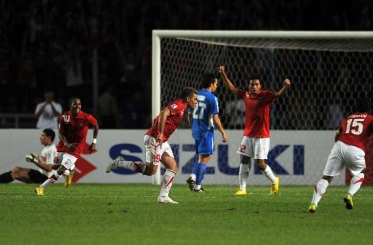 Cristian Gonzales kala membobol gawang Filipina di Piala AFF 2018. (Bay Ismoyo/AFP).