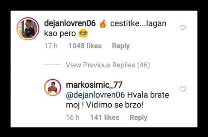 Dejan Lovren memberikan ucapan selamat kepada Marko Simic setelah berhasil menjuarai Liga 1 2018 bersama Persija Jakarta (@markosimic_77/Instagram)