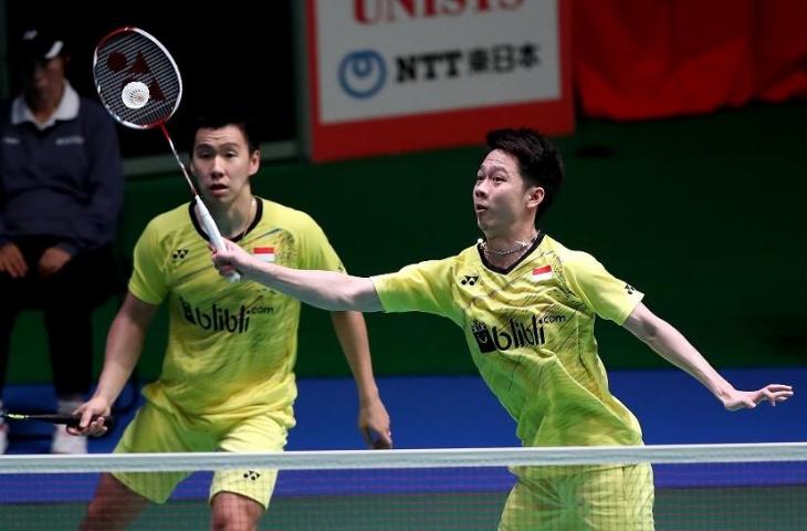 Pasangan ganda putra Indonesia, Kevin Sanjaya Sukamuljo / Marcus Fernaldi Gideon. [BWF]