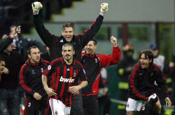 Gattuso dan Inzhagi ketika masih berseragam AC Milan. (Alberto Pizolli/AFP).