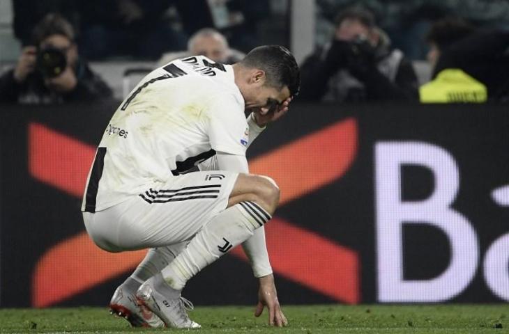 Reaksi Cristiano Ronaldo saat melawan AS Roma di pekan ke-17 Serie A pada 22 Desember 2018 (Filippo Monteforte/AFP)