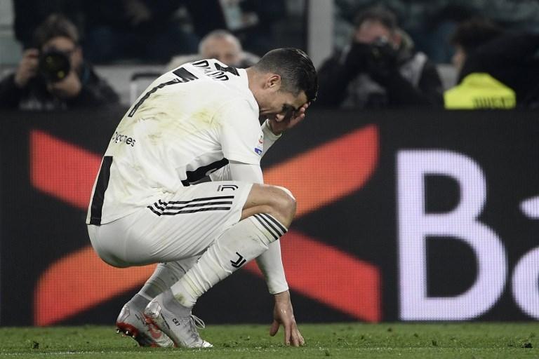 Reaksi Cristiano Ronaldo saat melawan AS Roma di pekan ke-17 Serie A pada 22 Desember 2018 (Filippo Monteforte/AFP)