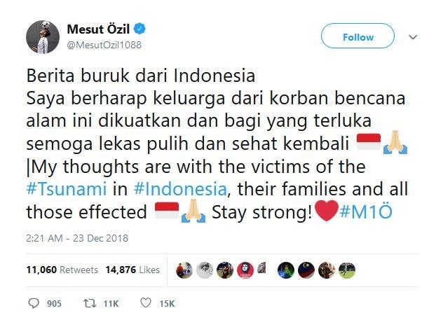 Ungkapan Duka Mesut Ozil dalam bahasa Indonesia di Twitter (@MesutOzil1088/Twitter)