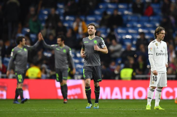 Real Madrid takluk dari tamunya Real Sociedad dalam lanjutan pekan ke-18 La Liga di Santiago Bernabeu, Senin (7/1/2019) dini hari tadi. El Real takluk 0-2 dari tamunya. [GABRIEL BOUYS / AFP]