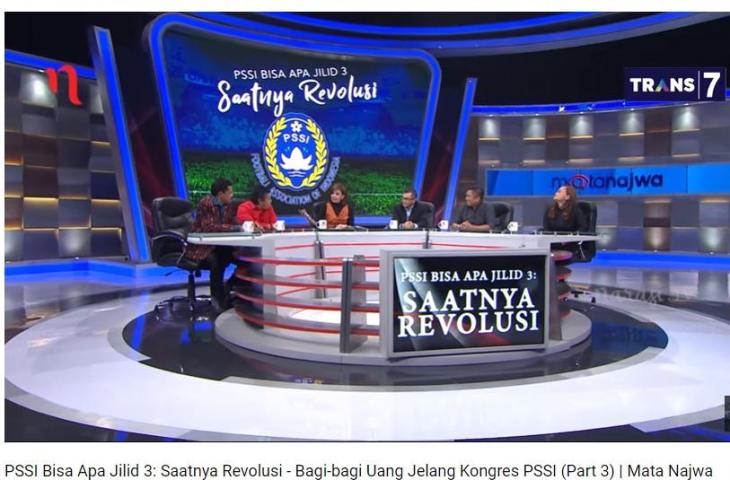 Screenshoot acara Mata Najwa bertajuk PSSI Bisa Apa Jilid 3, Rabu (23/1/2019).