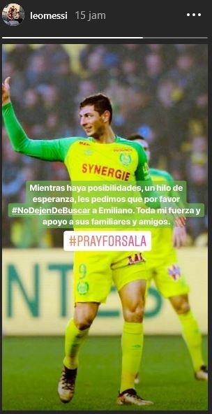 Lionel Messi meminta proses pencarian Emiliano Sala tidak dihentikan (instagram.com/leomessi)