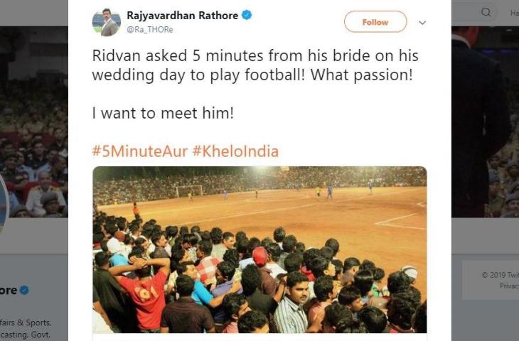 Komentar Menteri Pemuda dan Olahraga India, Rajyavardhan Rathore dalam Twitter pribadinya. (Twitter/@Ra_THORe)