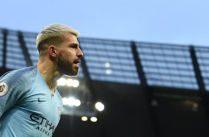 Penyerang Manchester City, Sergio Aguero berada di daftar pencetak gol terbanyak di Liga Primer Inggris. (Paul Ellis/AFP)