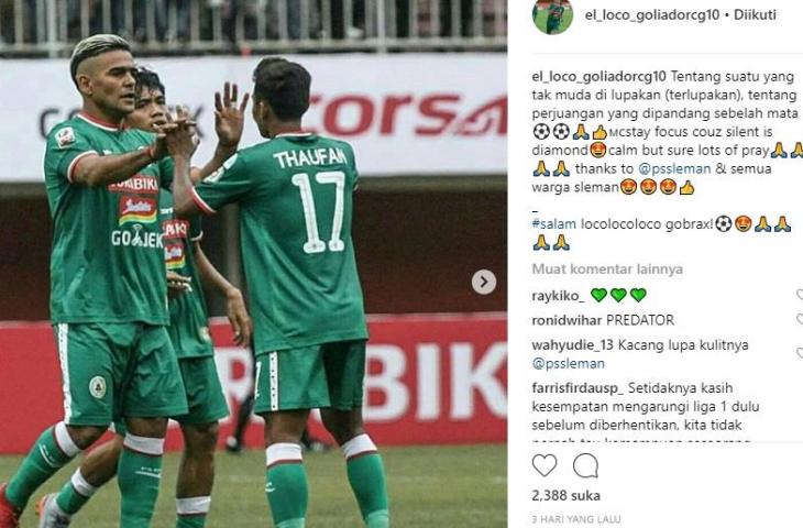 Unggahan istri Cristian Gonzales yang diduga merupakan pernyataan sindiran usai El Loco tak lagi memperkuat PSS Sleman. [@el_loco_goliadorcg10 / Instagram]