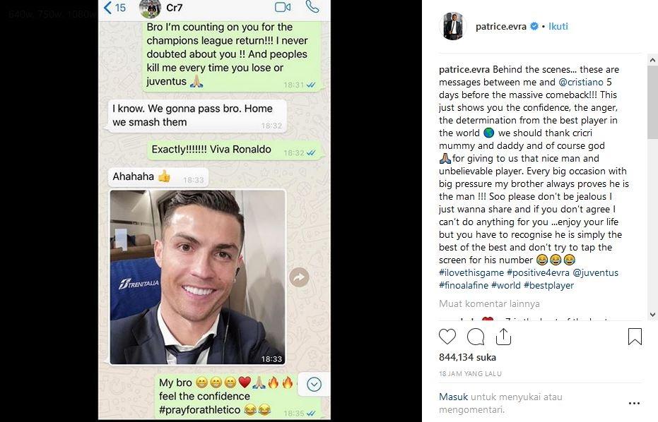 Percakapan Patrice Evra dengan Cristiano Ronaldo (instagram.com/patrice.evra)