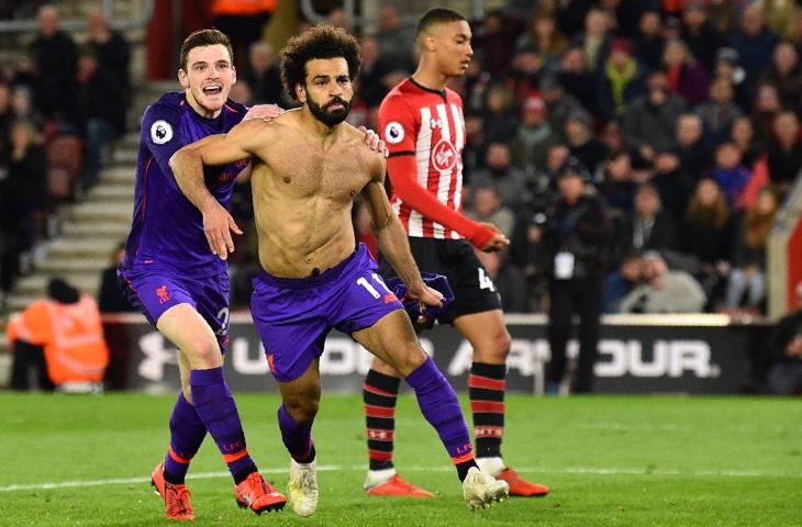 Mohamed Salah akhiri puasa gol setelah sukses melesakkan satu gol ke gawang Southampton di lanjutan Liga Primer Inggris, Sabtu (6/4/2019) dini hari tadi. Liverpool menang 3-1 atas lawannya tersebut. [GLYN KIRK / AFP]