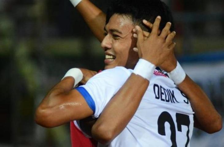 Pemain Arema FC, Dedik Setiawan berhasil mencetak gol saat menghadapi Kalteng Putra di semifinal Piala Presiden 2019. (Dok. Arema FC)