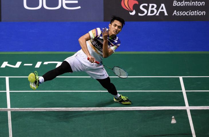 Jonatan Christie saat berlaga di Singapore Open 2019 kemarin. [ROSLAN RAHMAN / AFP]