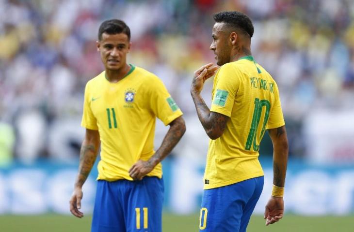 Philippe Coutinho dan Neymar di Timnas Brasil. (Benjamin Cremel/AFP)