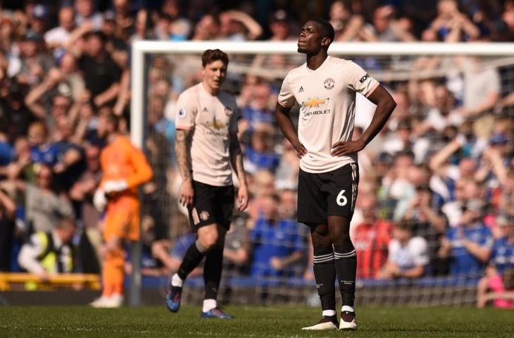 Gelandang Manchester United, Paul Pogba, pada pertandingan melawan Everton. (Oli Scarff/AFP).