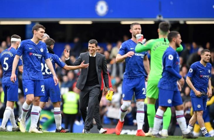 Ekspresi para pemain Chelsea usai meraih kemenangan besar atas Watford. (Ben Stansall/AFP)