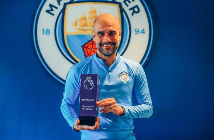 Pep Guardiola resmi menjadi pelatih terbaik Liga Primer Inggris 2018/2019. (Twitter/@premierleague)