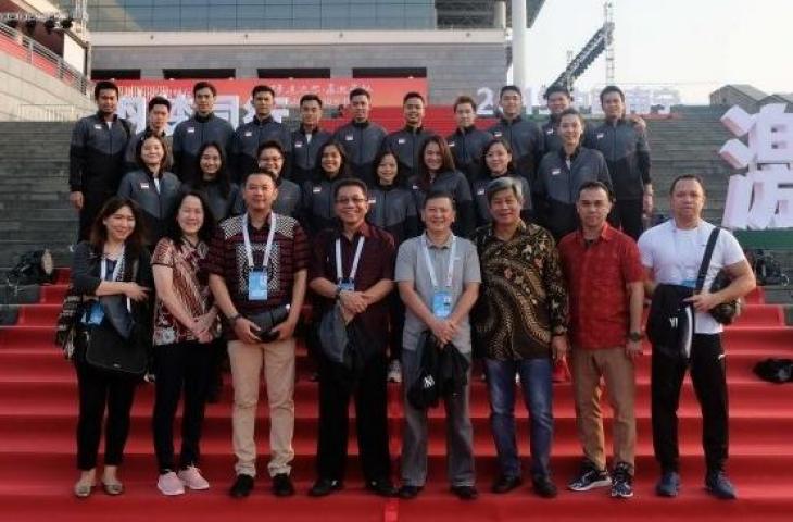 Pemain, pelatih, dan ofisial Tim Indonesia di Piala Sudirman 2019. [Humas PBSI]