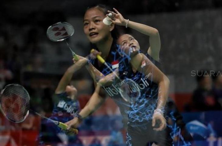 Pebulutangkis tunggal putri Indonesia, Fitriani, menang atas Line Hojmark Kjaersfekdt (Denmark) di babak pertama Indonesia Masters 2019 di Istora Senayan, Jakarta, Rabu (23/1). [Suara.com/Muhaimin A Untung]