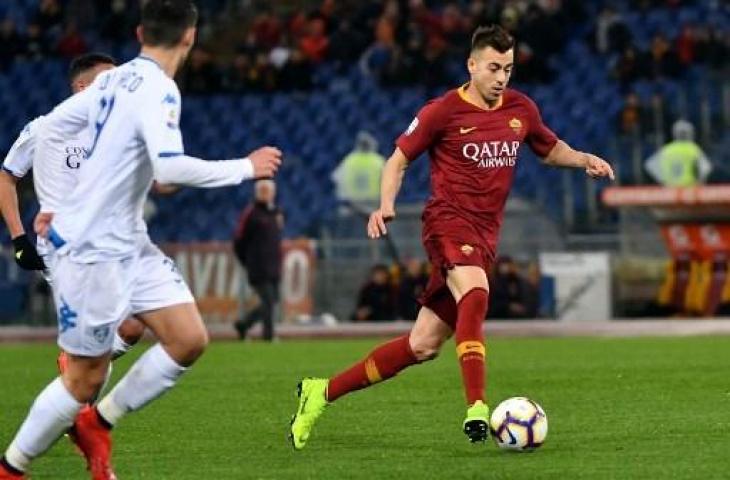 Aksi striker AS Roma, Stephan El Shaarawy saat menghadapi Empoli pada lanjutan Serie A Italia musim 2018/2019. (ANDREAS SOLARO / AFP)