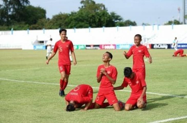 Pemain Timnas Indonesia U-16, Marcelino merayakan golnya ke gawang Timor Leste pada ajang Piala AFF U-16 yang berlangsung di Changi, Thailand, Rabu (31/7/2019). Berhembus kabar bahwa ajang tersebut dinodai aksi pencurian umur. Pihak AFF tengah melakukan penyelidikan. [Dok. PSSI.org]