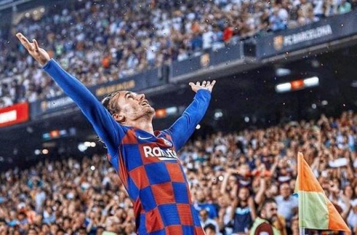 Selebrasi Antoine Griezmann yang seolah mirip Lionel Messi. (Instagram/futboltimes)