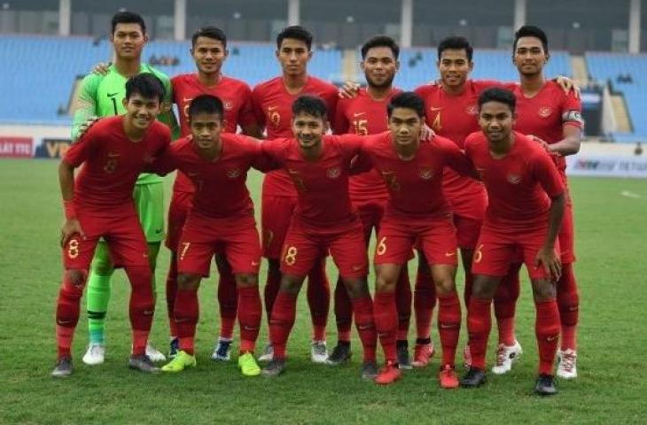 Starting eleven Timnas Indonesia U-23 di laga melawan Brunei Darussalam pada matchday 3 Grup K Piala Asia U-23 di My Dinh National Stadium, Hanoi, Vietnam, Selasa (26/3/2019) petang WIB. [ANTARA FOTO/R. Rekotomo]