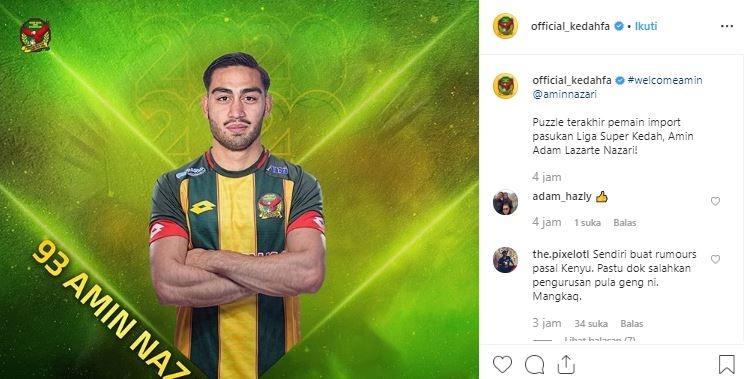 Adik Omid Nazari, Amin Nazari. (Instagram/@official_kedahfa).