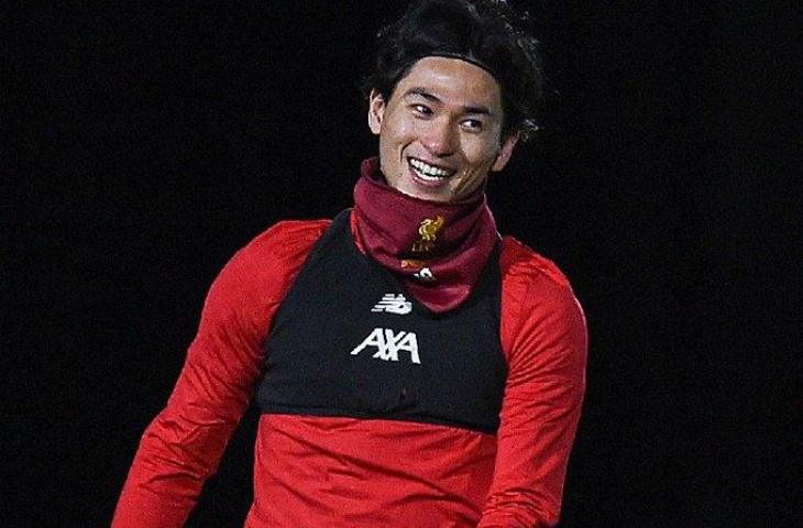 Takumi Minamino saat melakoni sesi latihan bersama Liverpool. (Twitter/@LFC).