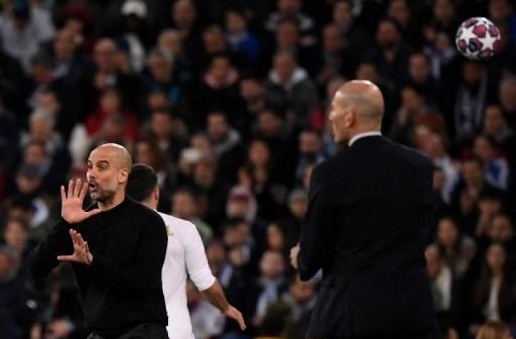 Pelatih Manchester City, Pep Guardiola saat mendampingi anak asuhnya melawan Real Madrid. (PIERRE-PHILIPPE MARCOU / AFP)