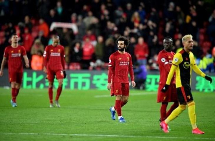 Ekspresi kekecewaan para pemain Liverpool usai digulung Watford 0-3. (AFP)