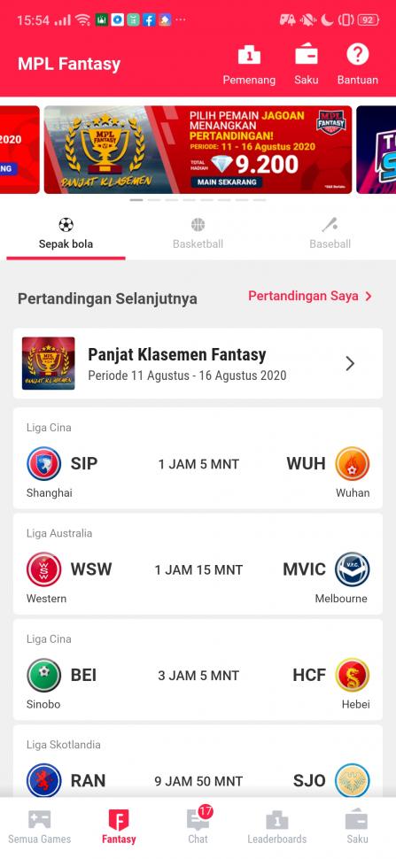 Contoh pilihan pertandingan di game MPL Fantasy Sepak Bola. (Dok. MPL).