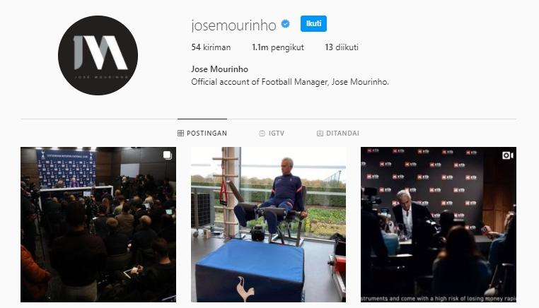 Instagram Jose Mourinho yang punya 1,1 juta follower.