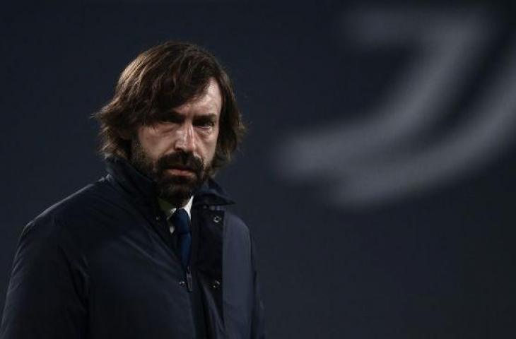 Ekspresi pelatih Juventus, Andrea Pirlo pada laga Liga Champions 2020/2021 kontra FC Porto di Juventus Stadium, Turin, Rabu (10/3/2021) dini hari WIB. [Marco BERTORELLO / AFP]