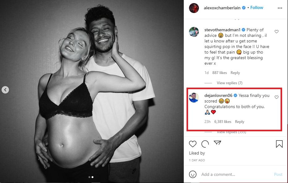 Dejan Lovren komentari kehamilan pacar Chamberlain. (Instagram/alexoxchamberlain)