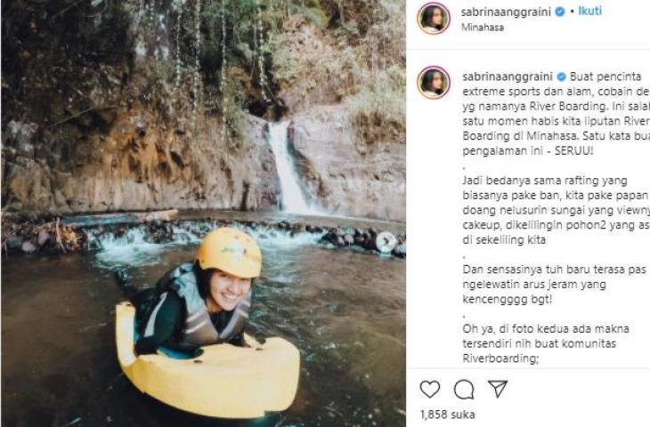 Sabrina Anggraini saat olahraga River Boarding. (Instagram/@sabrinaanggraini)