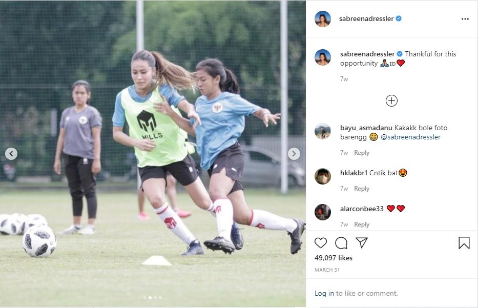 Sabreena Dressler saat pemusatan latihan bersama timnas. (Instagram/sabreenadressler)