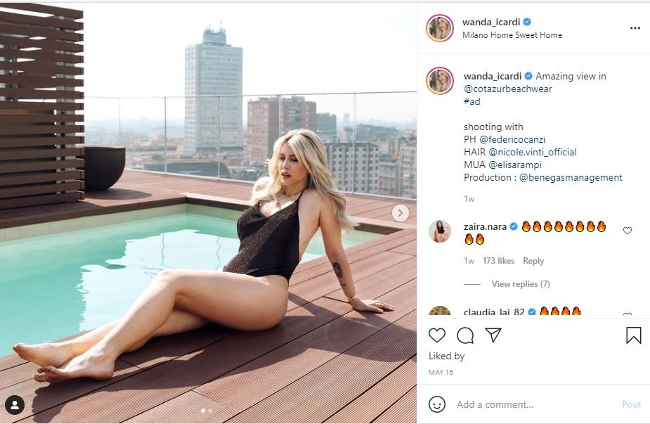 Wanda Nara tampil seksi di pinggir kolam renang. (Instagram/wanda_icardi)